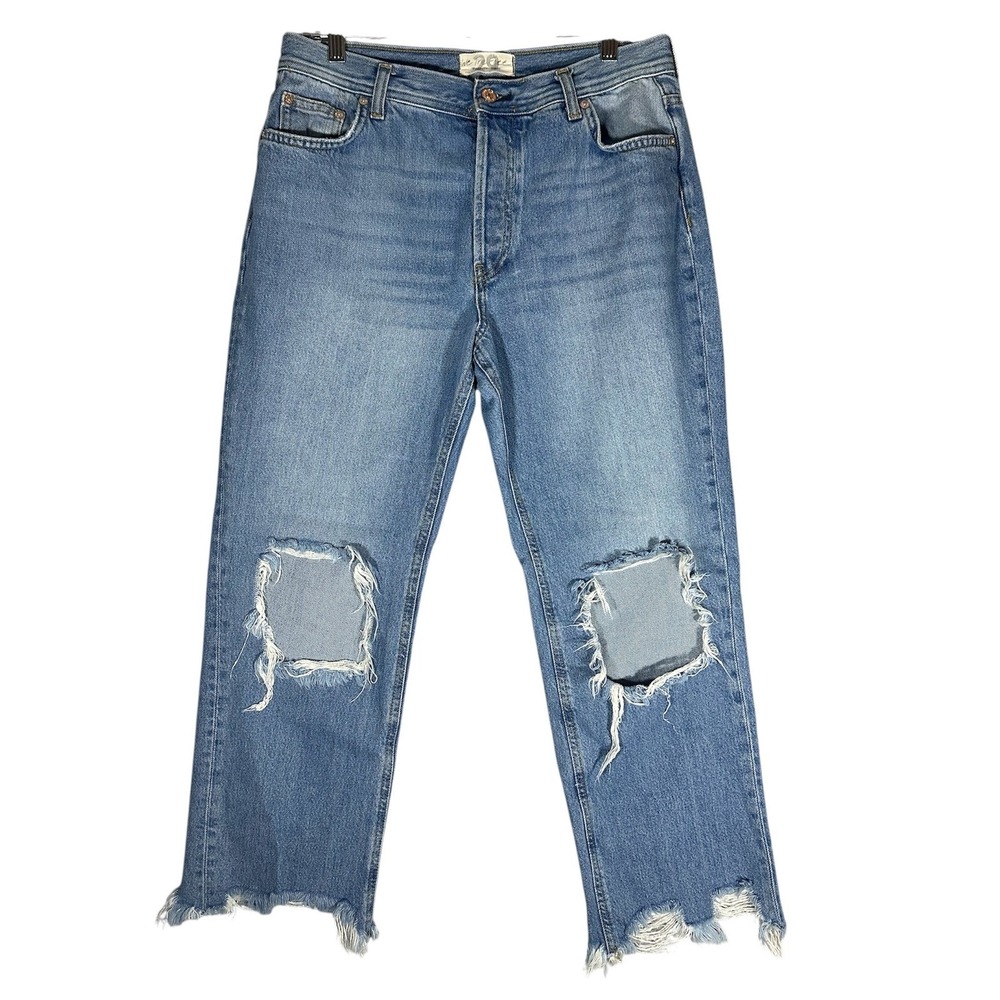We the Free Sz 29 Maggie Jeans Straight Ankle Distressed Button‎ Fly Free People
